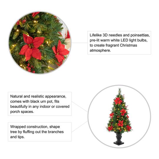 2 Pack 4ft. Pre-Lit Pine Artificial Christmas Porch Tree, Warm White LED Lights